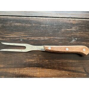 Medallion Stainless Steel Carving Meat Fork Riveted Wood Handle Made in Japan‎